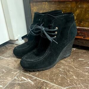 Michael Kors Rory black suede tie up wedge booties women’s size 8